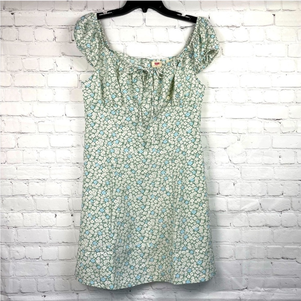 NEW Levi’s Clementine Green, Blue, & White Floral Cap Sleeve Dress Size Small